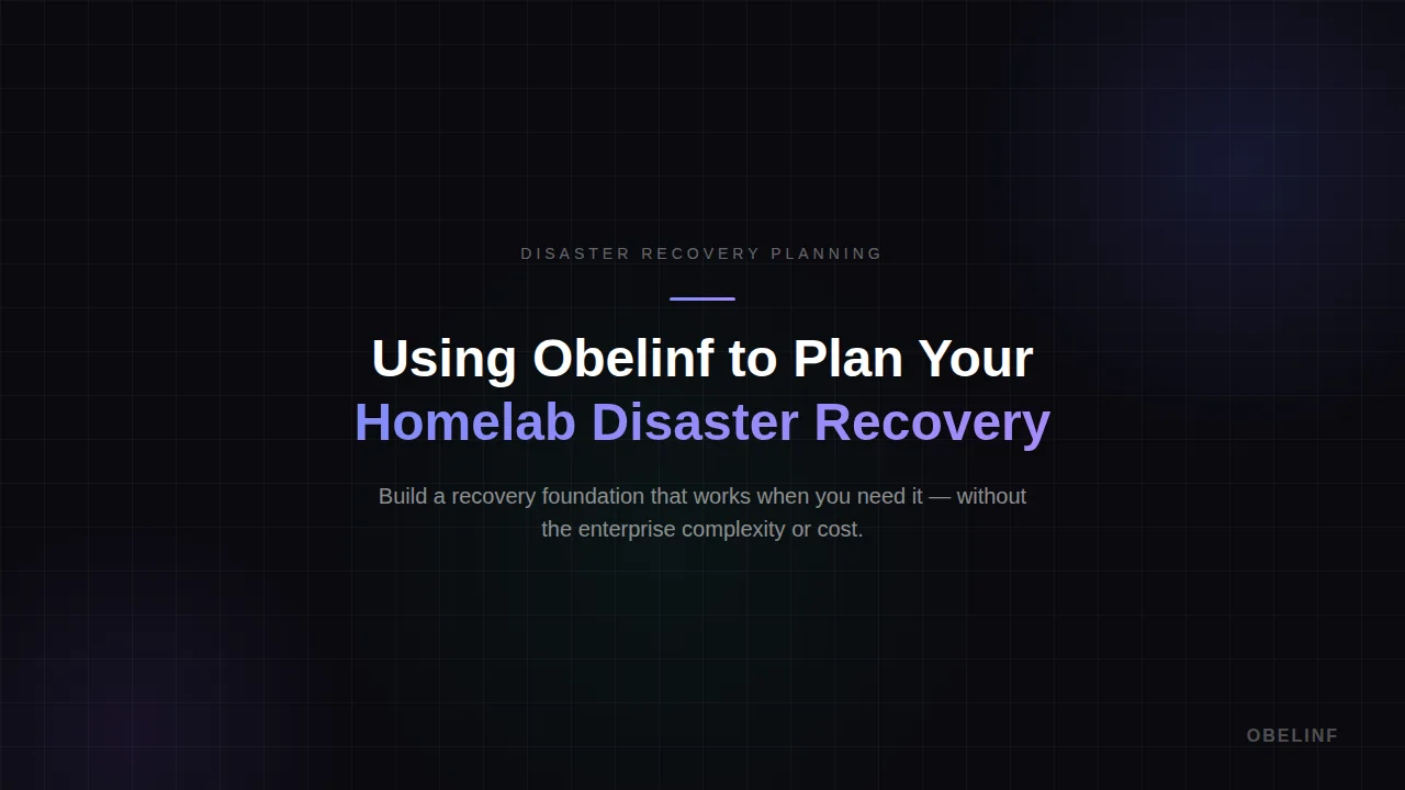 Obelinf disaster recovery planning interface showing infrastructure topology
